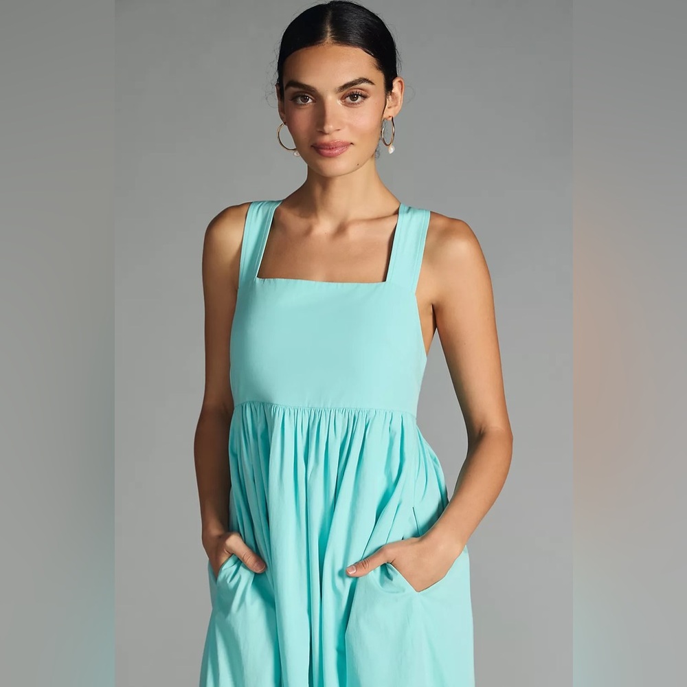 Anthropologie Blue Sleeveless Square Neck Sundress - Picture 3 of 6